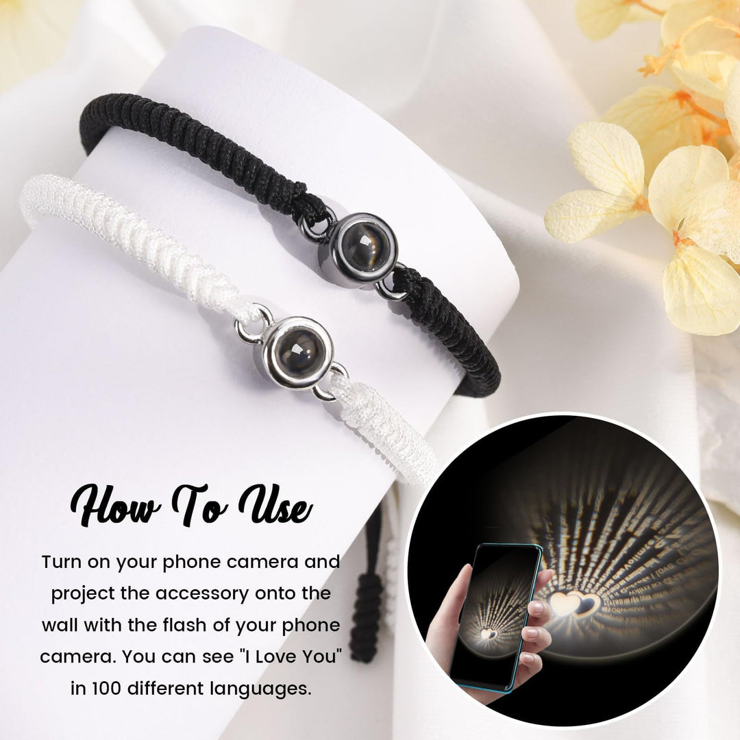 100 "I Love You" Projection Stone Magnetic Couple Bracelet (Multi-Language Confession Memorial Style)
