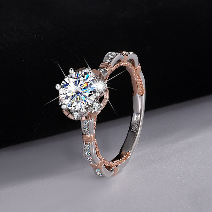 S925 Sterling Silver Diamond Dual-Tone Floral Engagement Ring