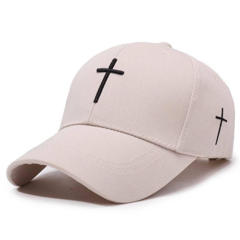 Minimalist Cross Embroidered Cotton Baseball Cap, Casual Adjustable Curved Brim Sun Hat for Men & Women