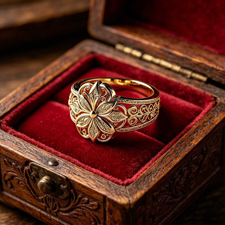 Vintage Hollow Eight-Petal Flower Wide Band Ring, Gold & Silver European Palace Plain Carved Heavy Craft  Ring
