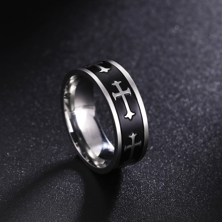 Men's Titanium Steel Cross Enamel Ring