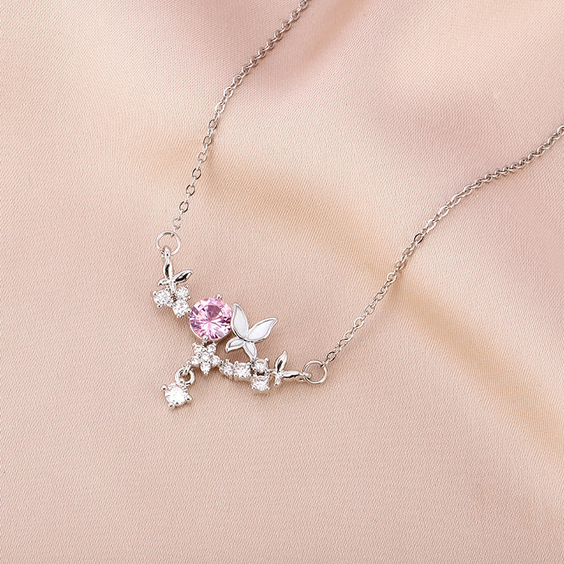 Pink Diamond Butterfly Pendant Necklace (2 Colors Luxury Women's Chain)