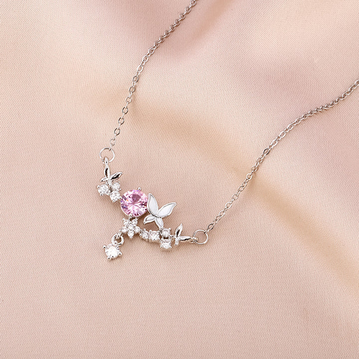 Pink Diamond Butterfly Pendant Necklace (2 Colors Luxury Women's Chain)