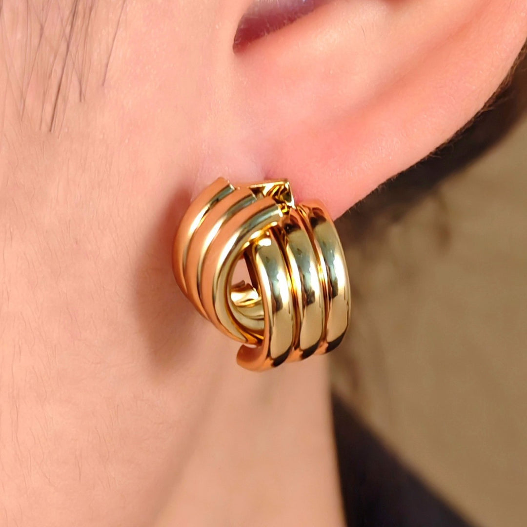 Multi-Layer Intertwined C-Shape Hoop Ear Buckles, Two-Tone Gold Silver Minimalist Commuter Earrings