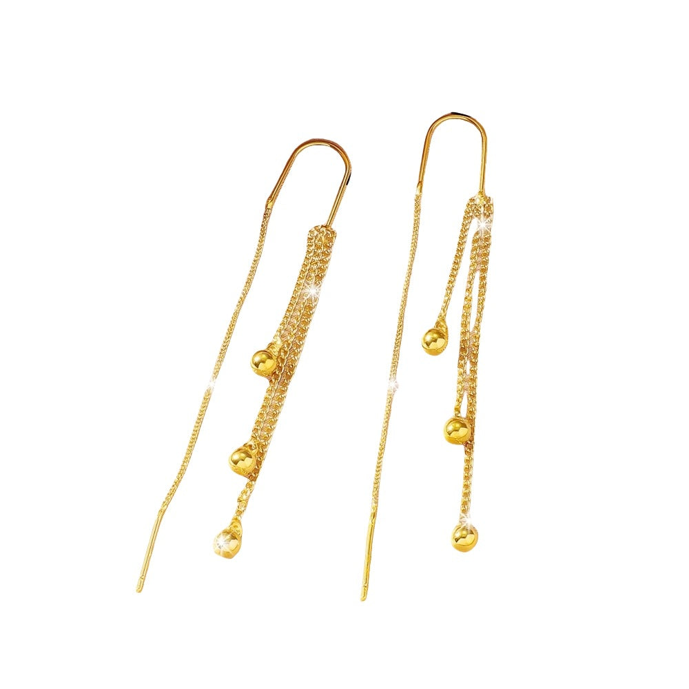 Multi-Layer Tassel Threader Earrings, Bead & Cut Heart Long Drop Earrings Gold & Silver Tone Available