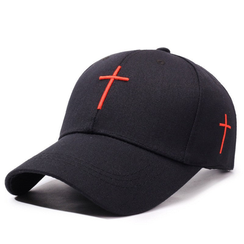 Minimalist Cross Embroidered Cotton Baseball Cap, Casual Adjustable Curved Brim Sun Hat for Men & Women