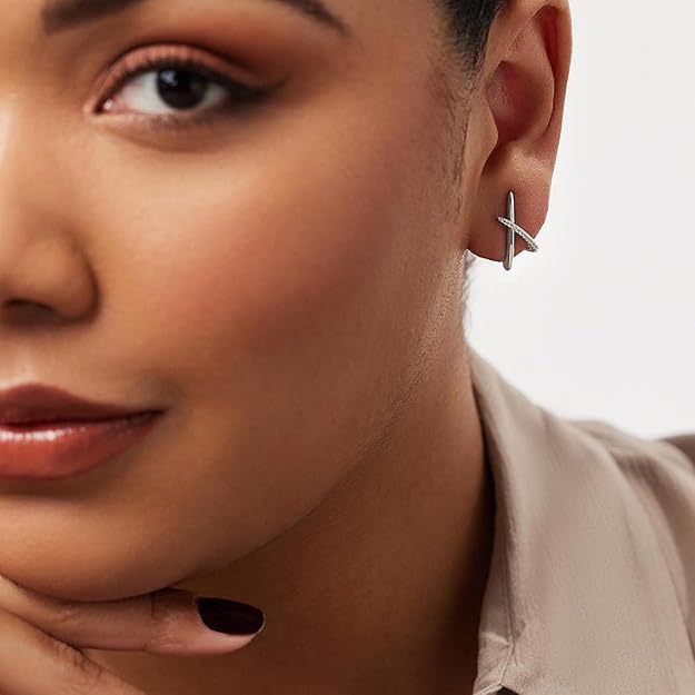 Cross X Paved Diamond Twist Stud Earrings, Minimal Intertwined Geometric Gold & Silver Elegant Daily Jewelry