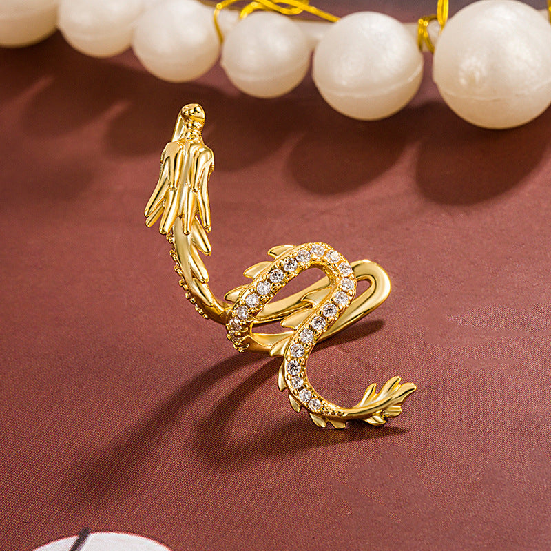 Dragon-Shaped Micro-Diamond Clip-On Ear Cuff (Guochao Luxury Personalized Style)