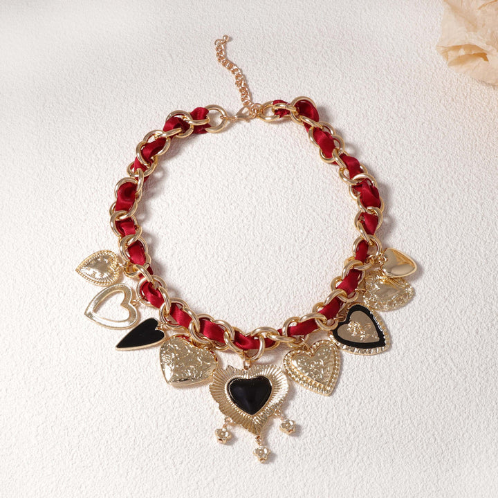 Creative Braided Chain Alloy Heart Pendant Necklace