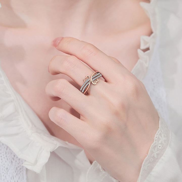 Two-Tone Heart Twig Micro-Diamond Ring (Sweet-Cool Luxury Personalized Style)
