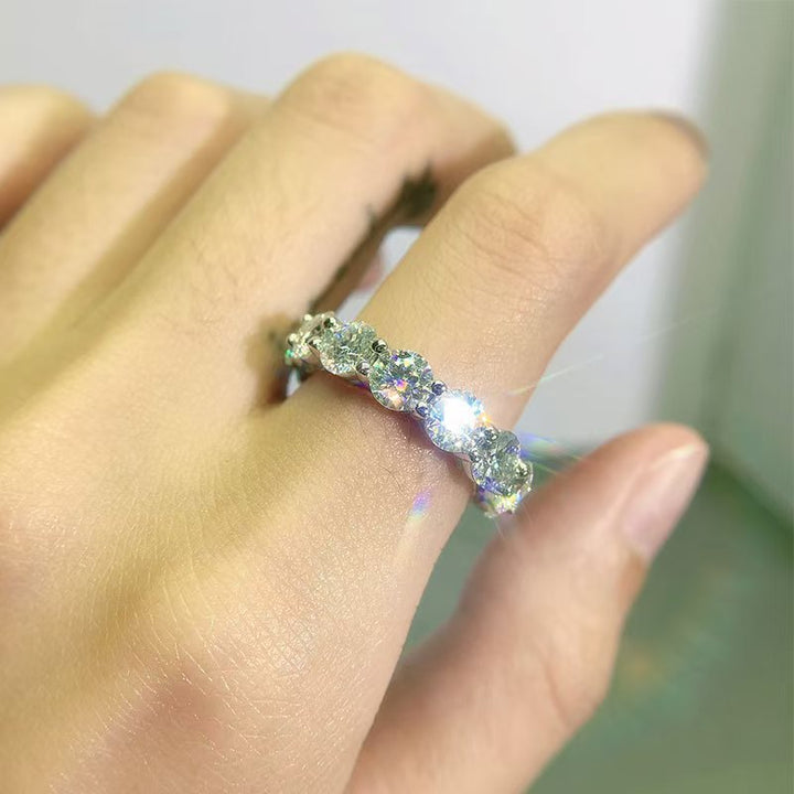S925 Sterling Silver Full Eternity Moissanite Ring with Platinum Plating