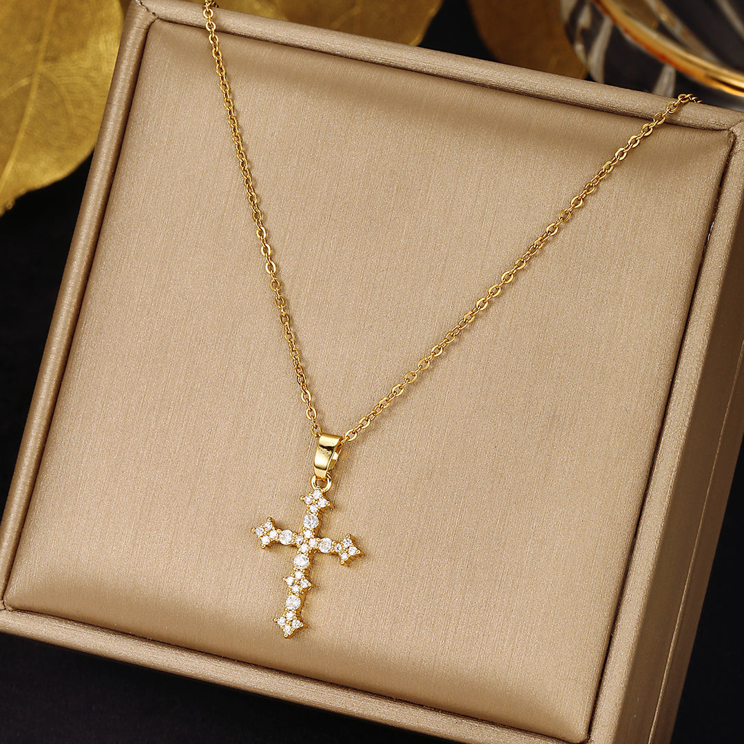 Full Rhinestone Cross Necklace Choker – American Hip-Hop Minimalist Design