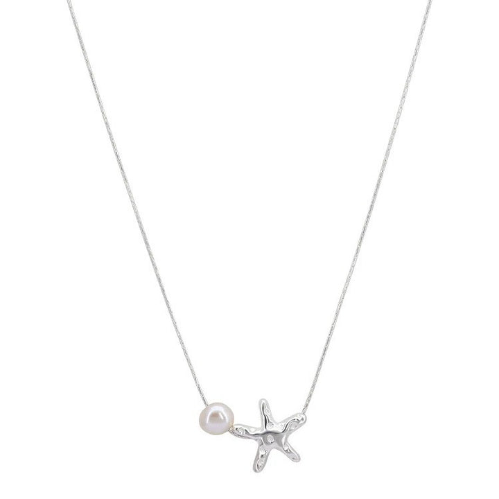 Starfish Pearl S925 Silver Necklace, Minimalist Ocean Style Starfish Pendant Choker, Fresh Versatile Ladies Necklace