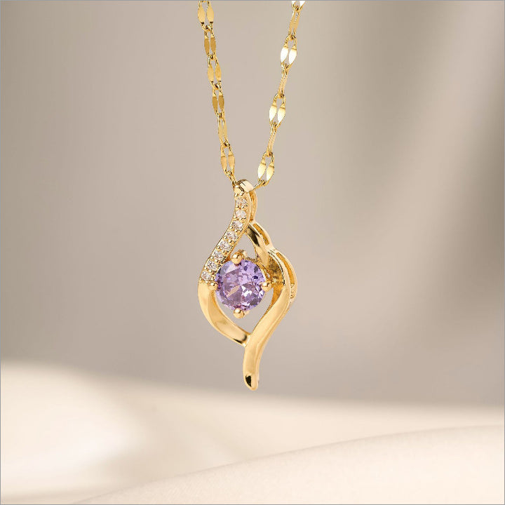 Luxury Streamlined Twisted Purple Diamond Necklace, Elegant Gold Paved Clavicle Chain for Women