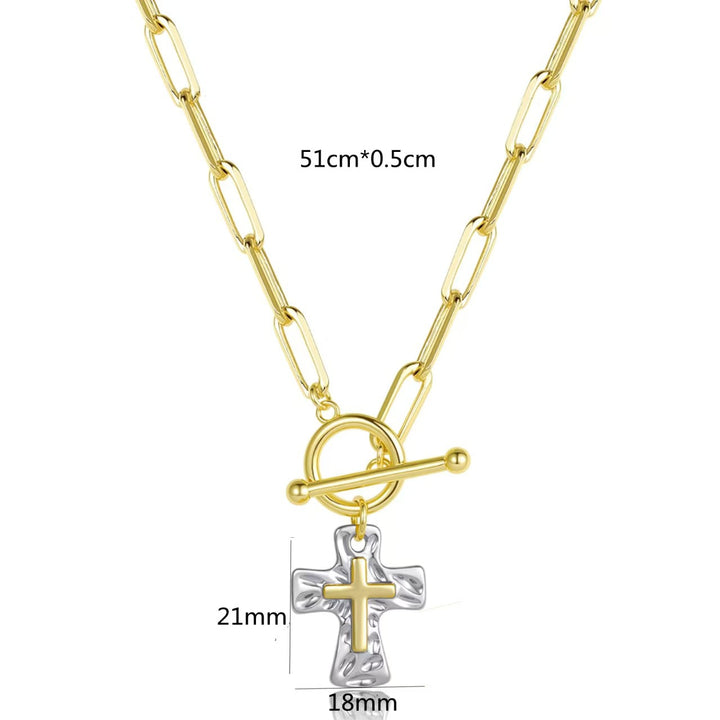 Cross Pendant Paperclip Chain Necklace – Luxury Faith-Inspired Two-Tone Jewelry