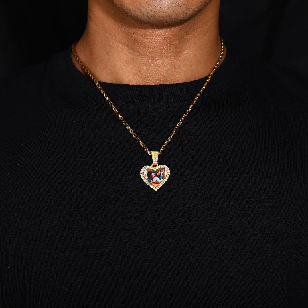 Heart Custom Photo Diamond-Studded Necklace (Memorial Exclusive Style)