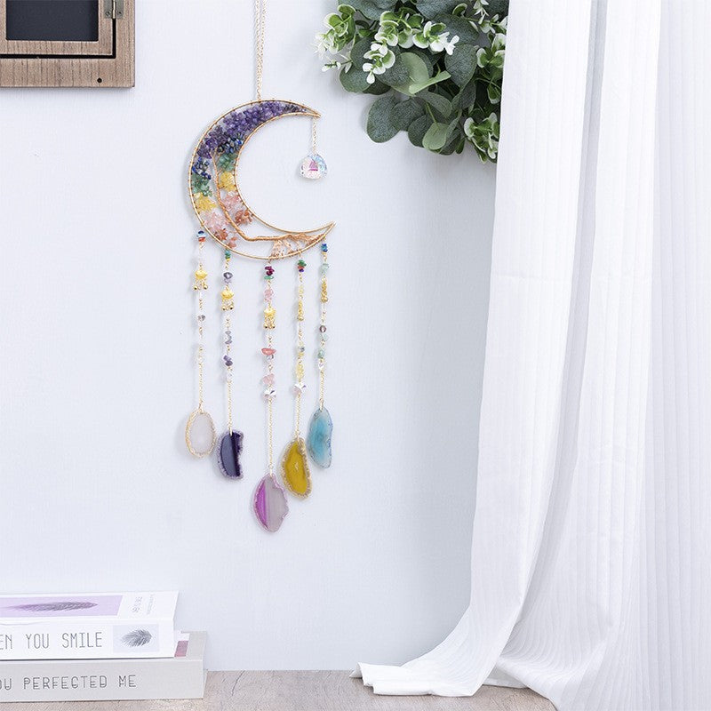 Natural Crystal Stones Moon Dreamcatcher Ornament (Spiritual Healing Style Series)