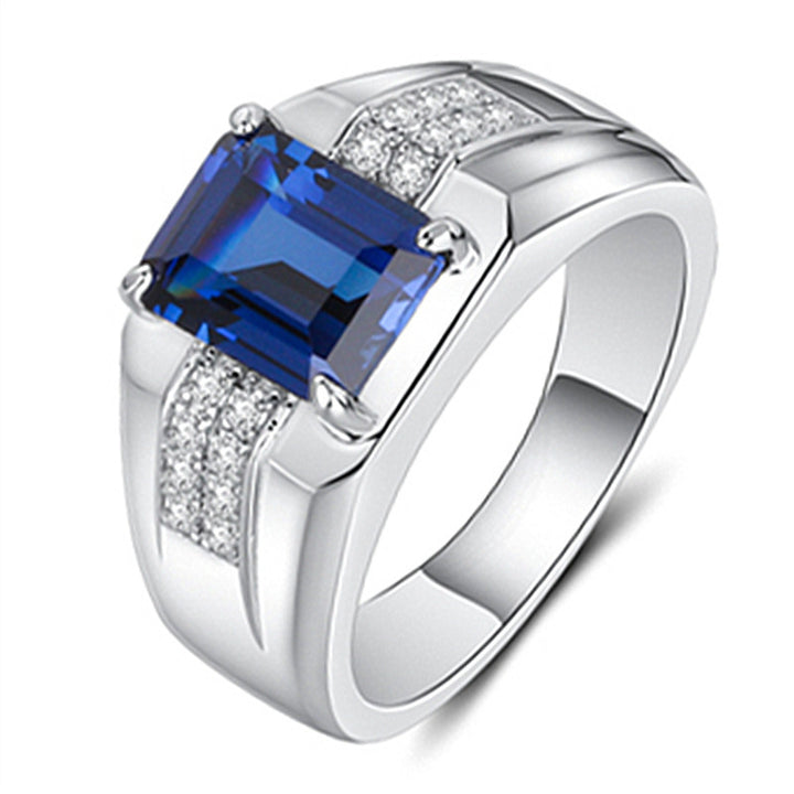 Men's Luxury Rectangular Gem Wide Band Ring (Emerald & Sapphire Two Colors Business Ring)