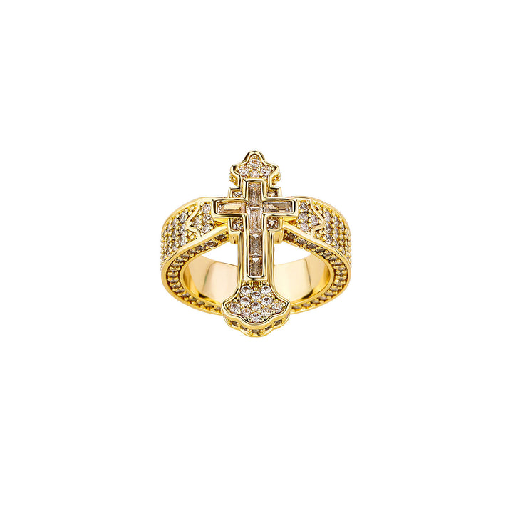 Hip-Hop Cross Micro-Paved Zircon Couple Ring
