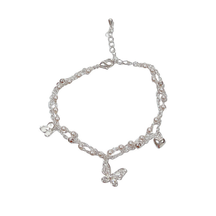 Fashion Sweet S925 Silver Butterfly Double-Layer Bracelet