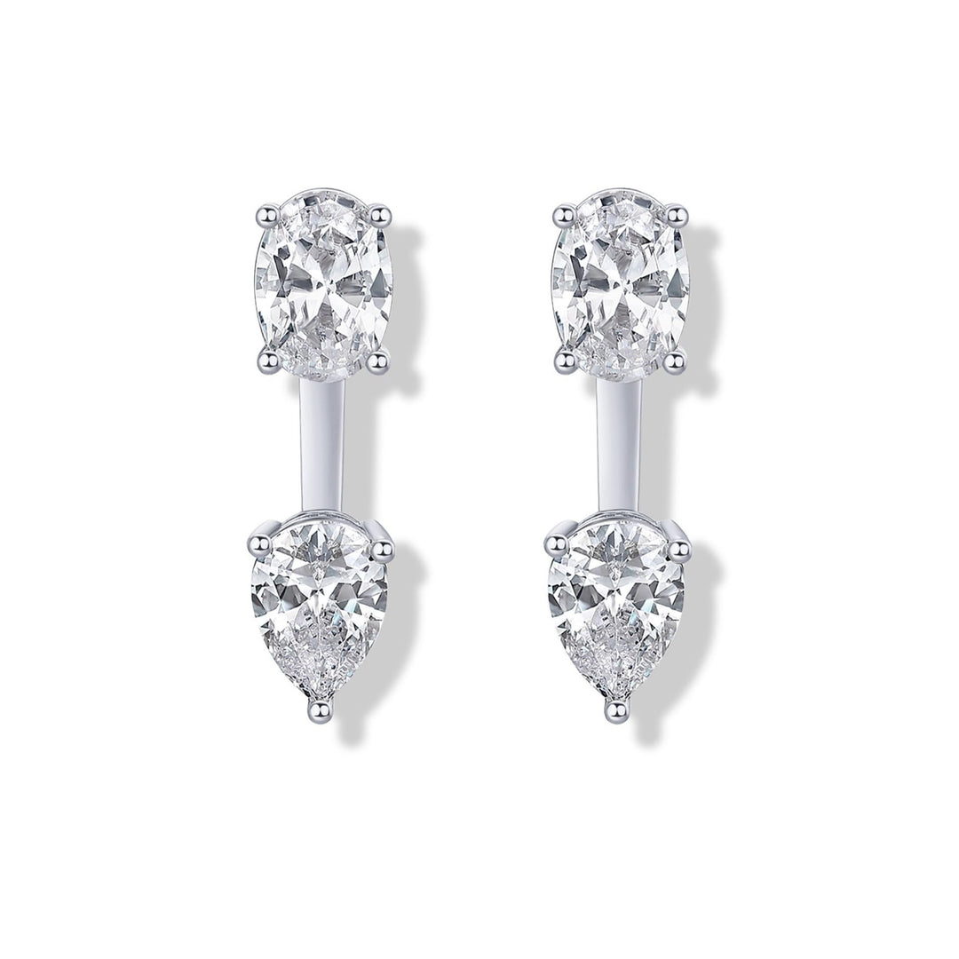 Front & Back Dual Diamond S925 Silver Stud Earrings, Oval & Pear Cut Diamond Two-Wear Luxury Earrings, Gold & Silver Two Tones