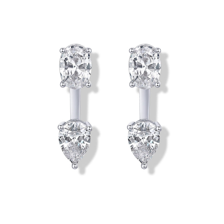 Front & Back Dual Diamond S925 Silver Stud Earrings, Oval & Pear Cut Diamond Two-Wear Luxury Earrings, Gold & Silver Two Tones