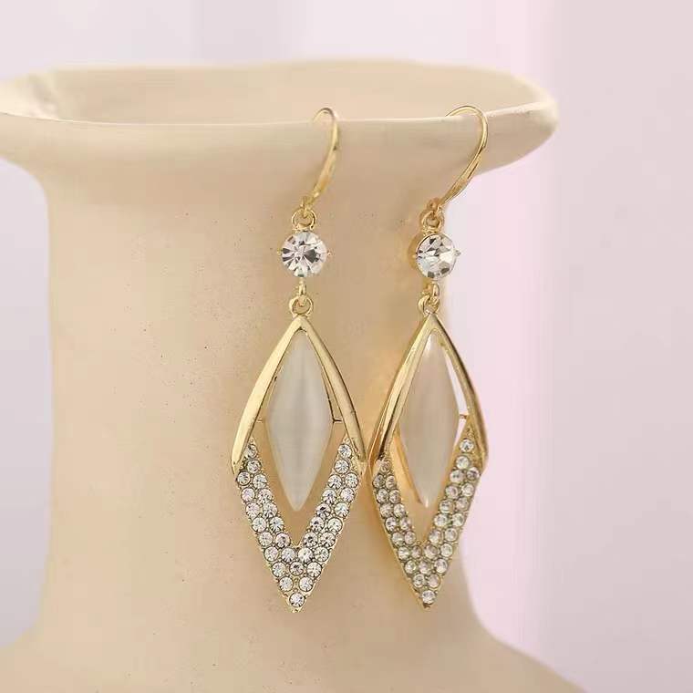 Marquise White Stone Paved Crystal S925 Silver Hook Earrings, Luxury Long Leaf Drop Earrings