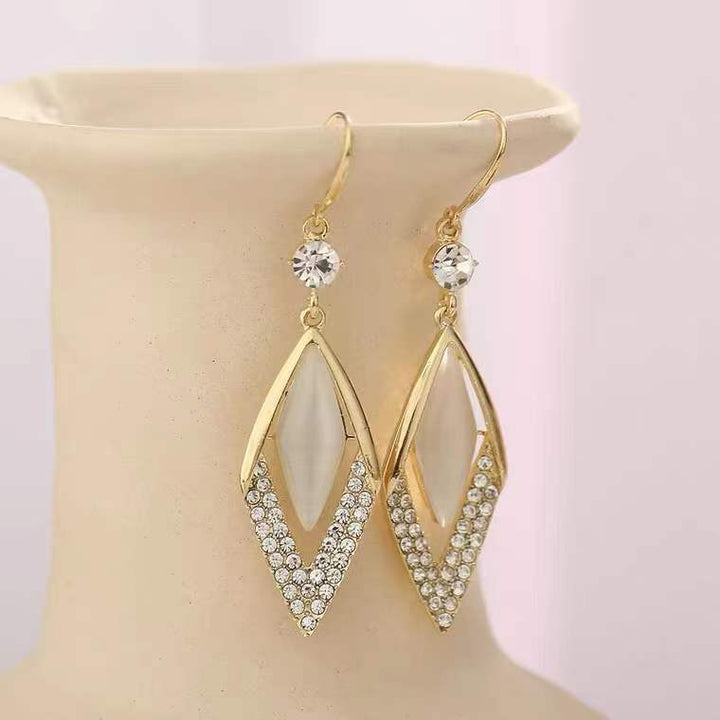 Marquise White Stone Paved Crystal S925 Silver Hook Earrings, Luxury Long Leaf Drop Earrings