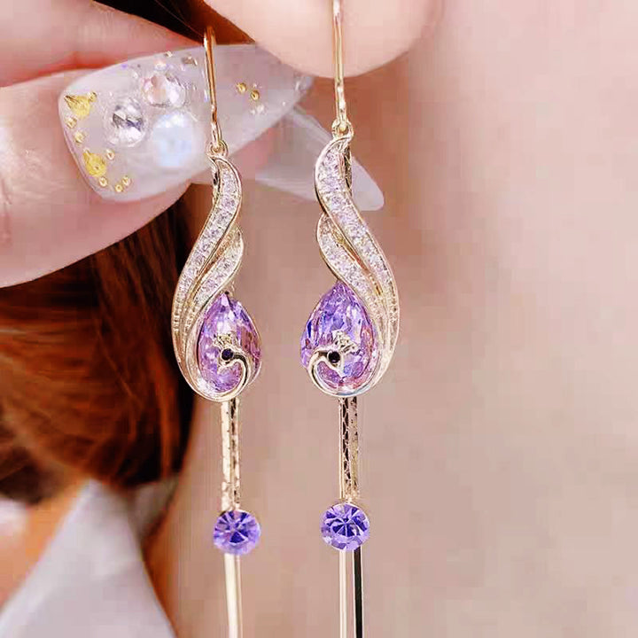 Phoenix Tail Tassel Colored Diamond Threader Earrings (Light Luxury Niche Slimming Earrings)