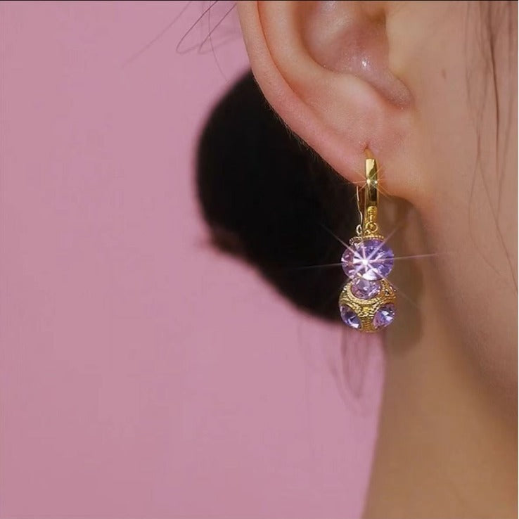Multi-Color Diamond Sparkle Ball Heart Huggie Earrings (Delicate Dangle Statement Hoops)