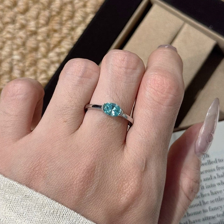 Minimalist Marquise‑Cut Teal Gemstone S925 Silver Women’s Ring