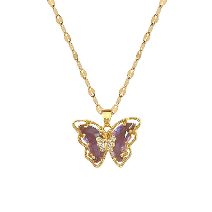 Double Layer Gem Butterfly Necklace Set (Light Luxury Niche Sweet & Cool Necklace)