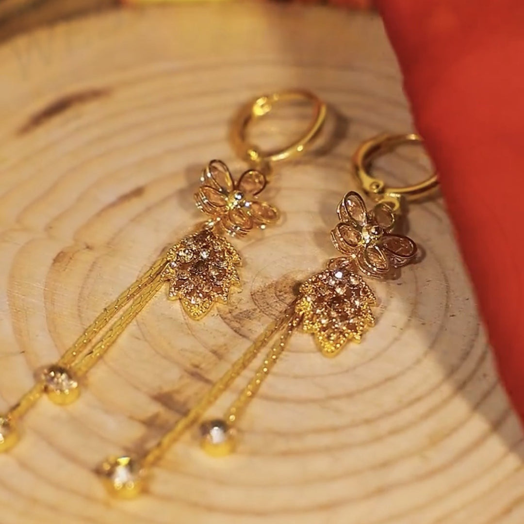 Floral Tassel Diamond-Inlaid Earrings (Vintage Elegant Style Series)