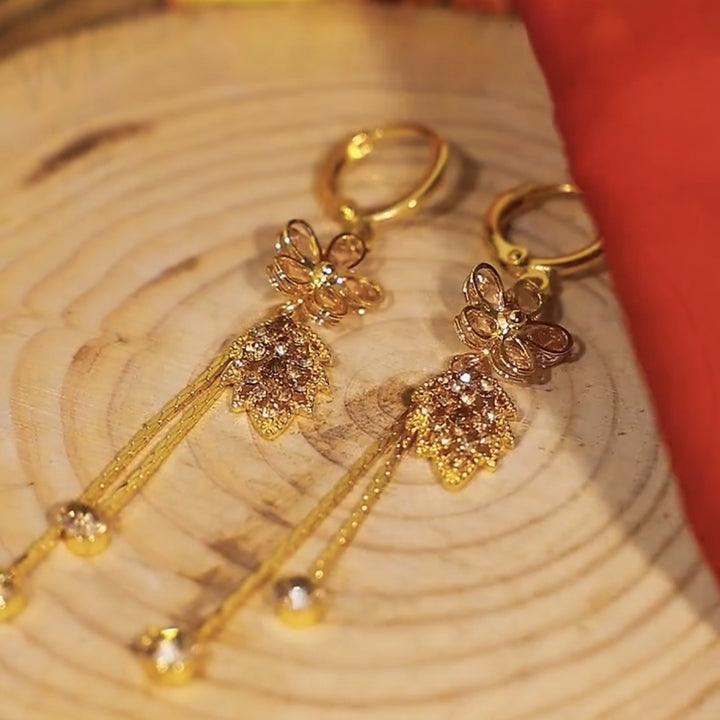 Floral Tassel Diamond-Inlaid Earrings (Vintage Elegant Style Series)