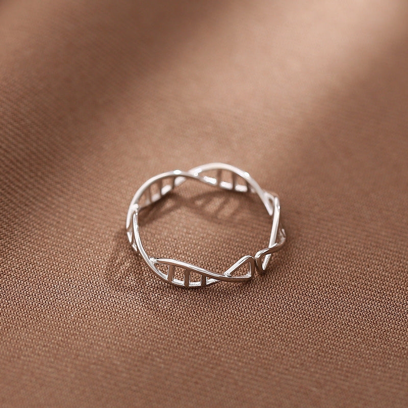 S925 Sterling Silver Interwoven Geometric DNA Spiral Ring