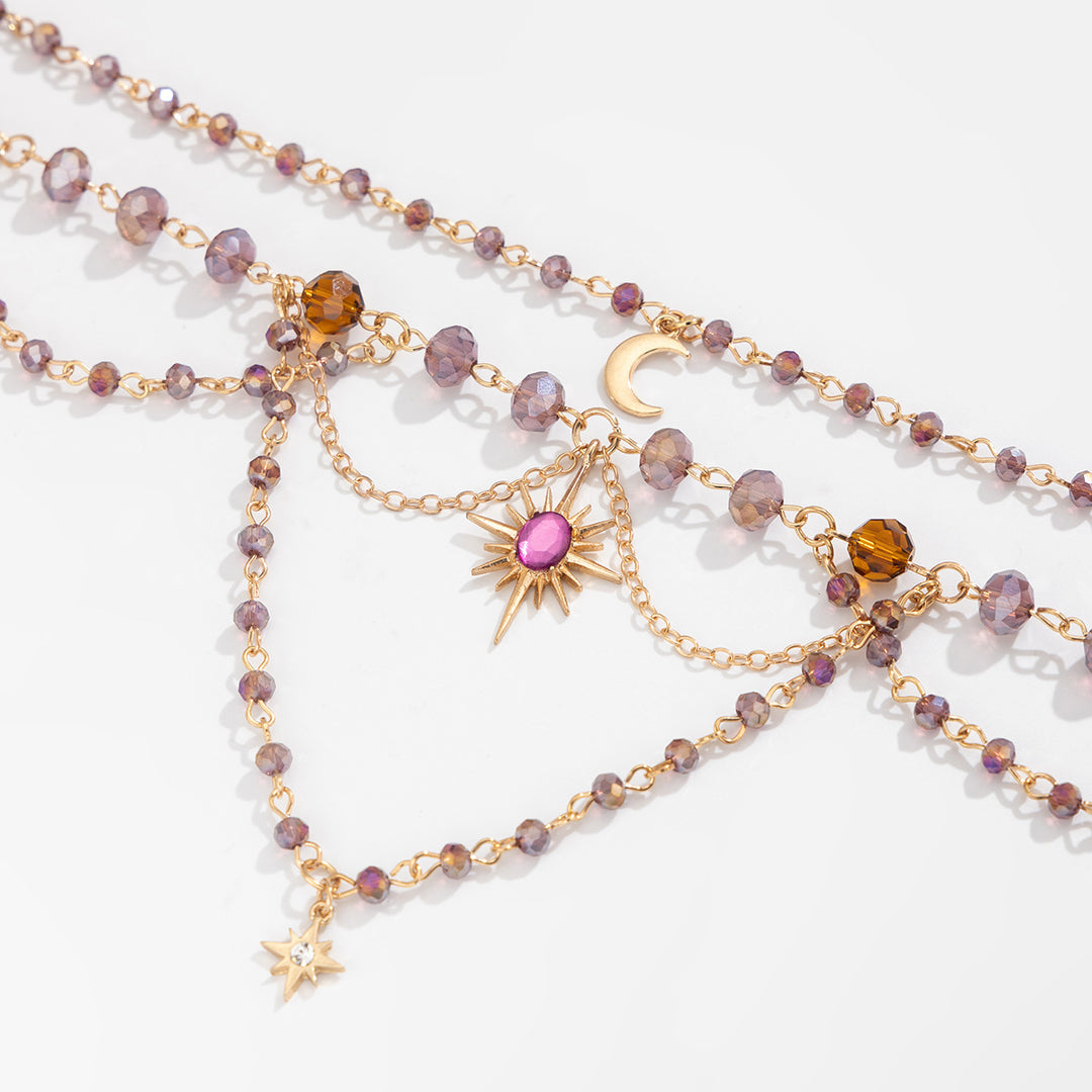 Moon-Star Amethyst Multi-Layer Choker (Light Retro Mystical Style)