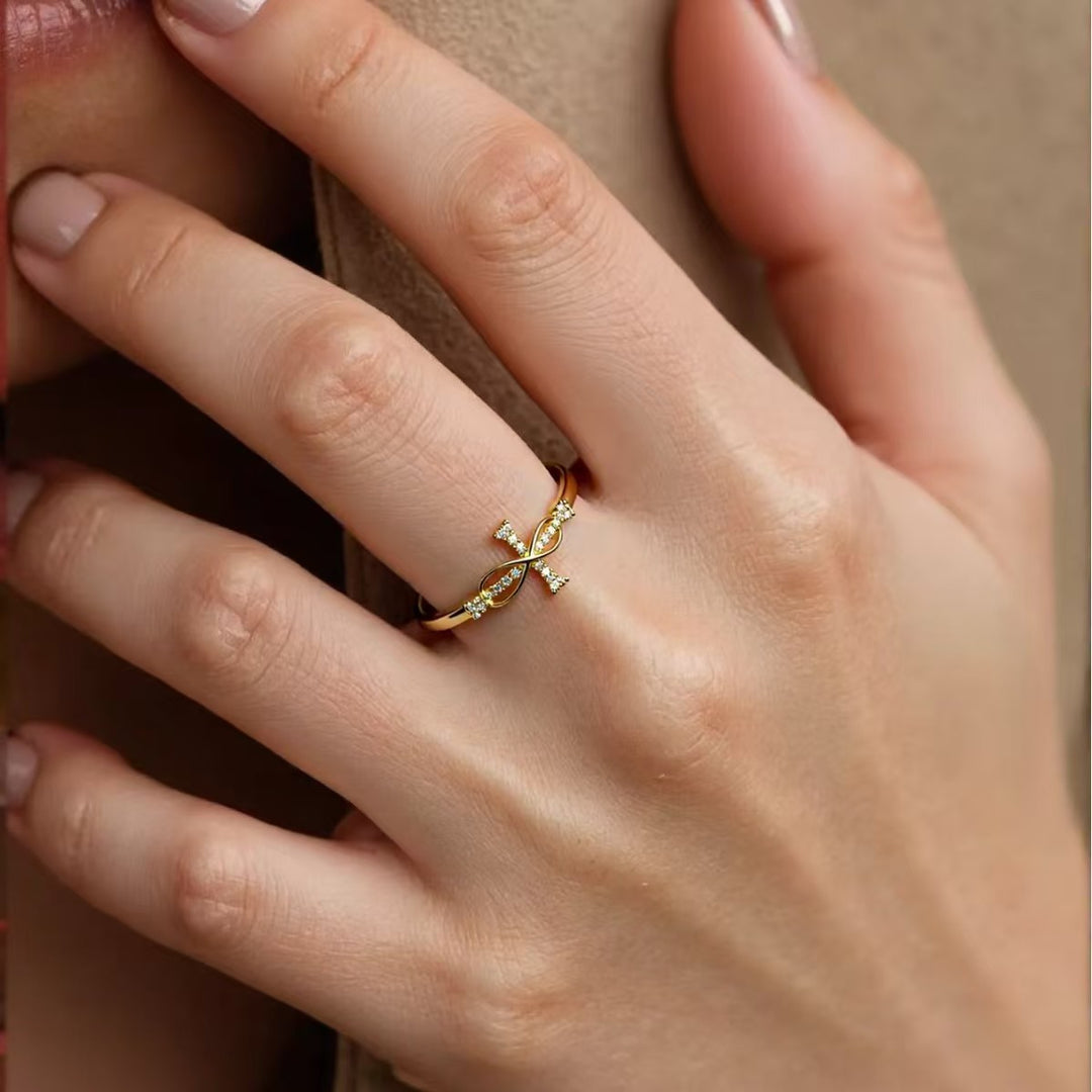 Cross & Infinity Symbol Diamond-Studded Ring (Faith Light Luxury Style)