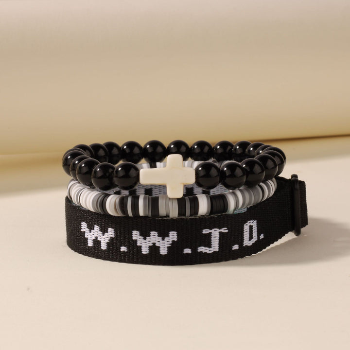WWJD Series Cross Beaded Webbing Bracelet Set