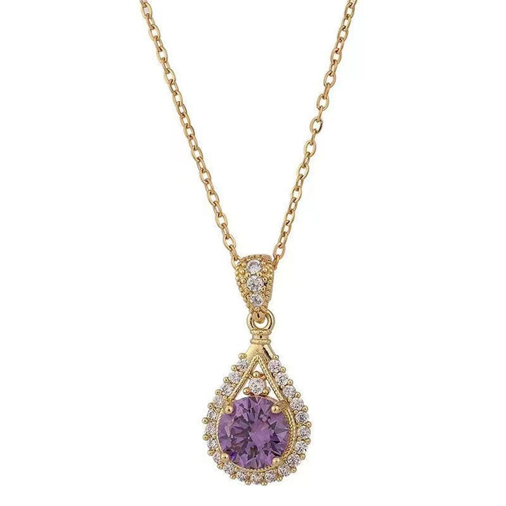 Women's Natural Amethyst Teardrop Pendant Necklace