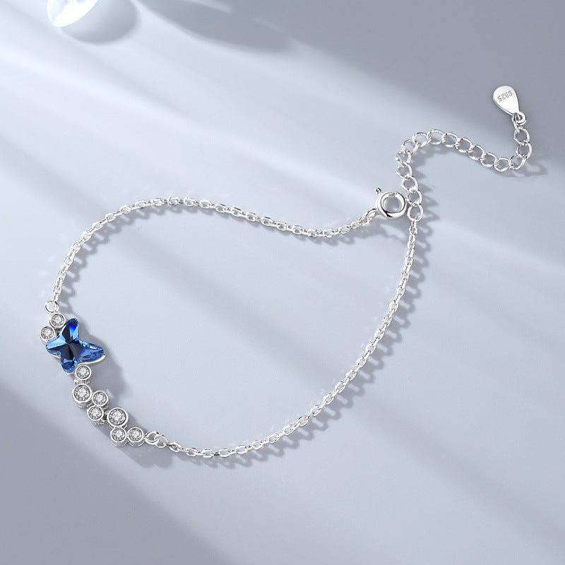S925 Sterling Silver Blue Butterfly Crystal Bracelet for Women