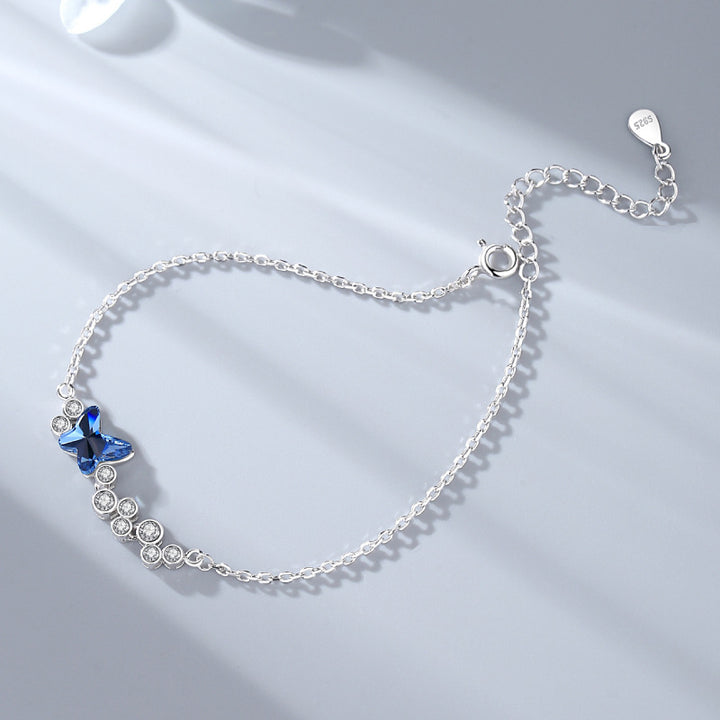 S925 Sterling Silver Blue Butterfly Crystal Bracelet for Women