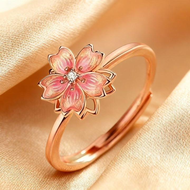 Rotatable Peach‑Blossom 4‑Piece Jewelry Set, Rose‑Gold Tone