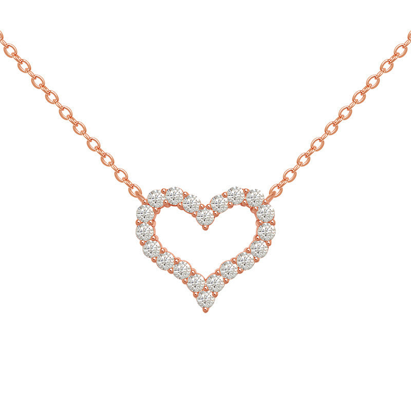 Open Heart Pavé Pendant Necklace Set (Light Luxury Niche Minimalist Choker)