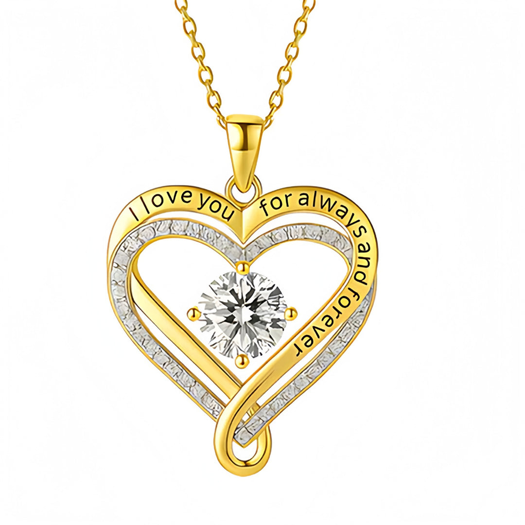 "To My Wife" Intertwined Double Heart Diamond-Inlay Necklace (Marriage Commemorative Style)