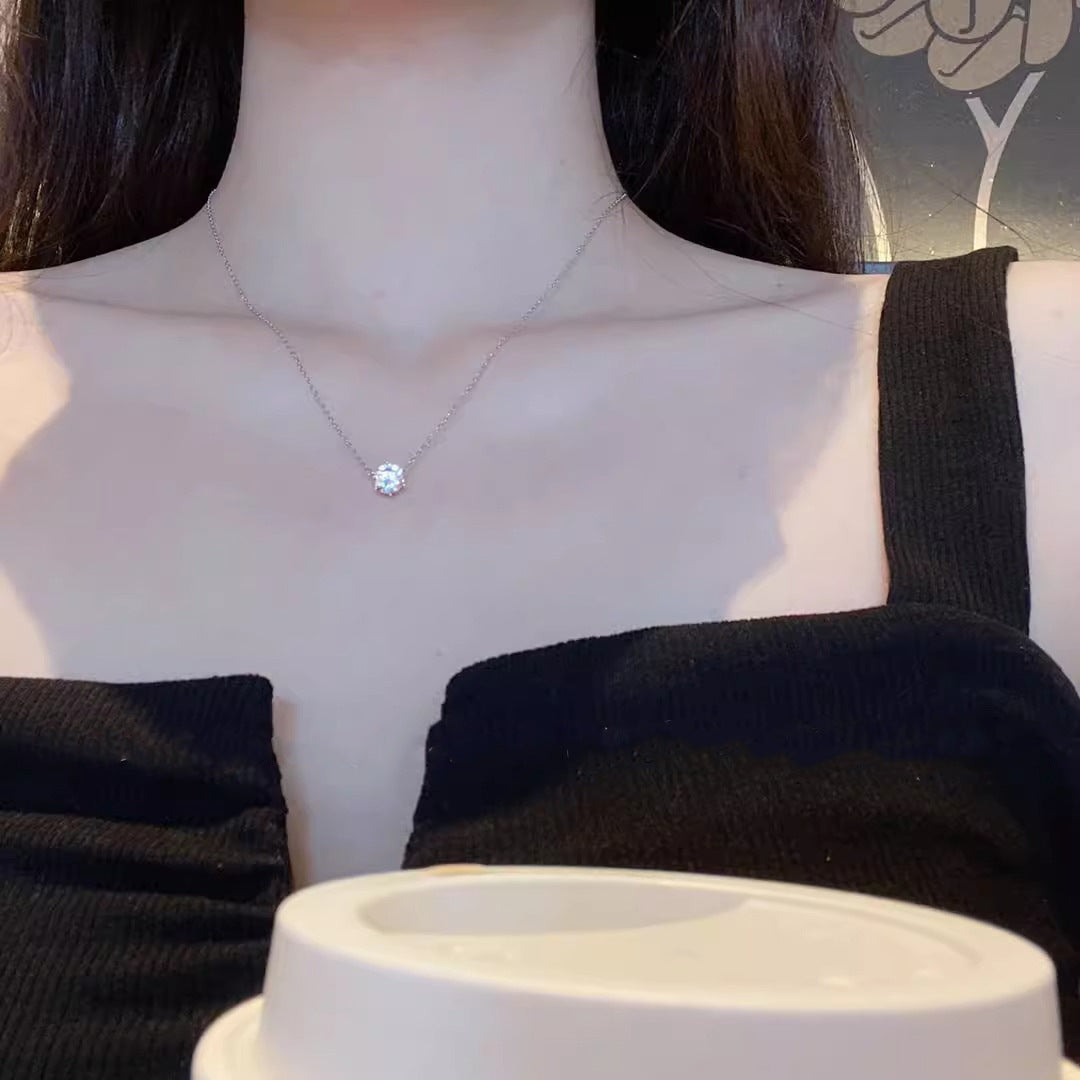 Luxury Single Oval Diamond Solitaire Necklace (Versatile Gold Tone Clavicle Chain)