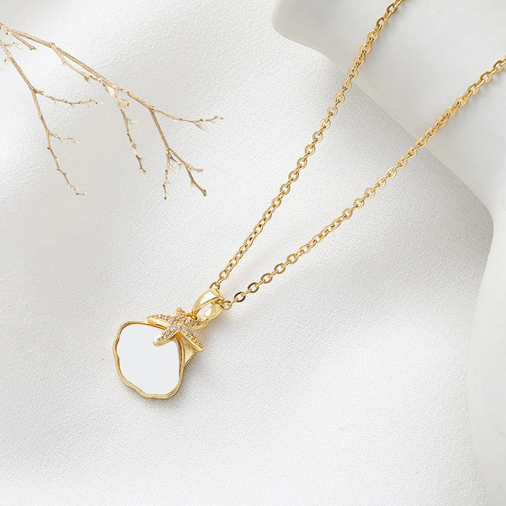 Gold-Plated Copper Starfish & Shell Pendant Necklace with Micro Zircon — Minimalist Chic