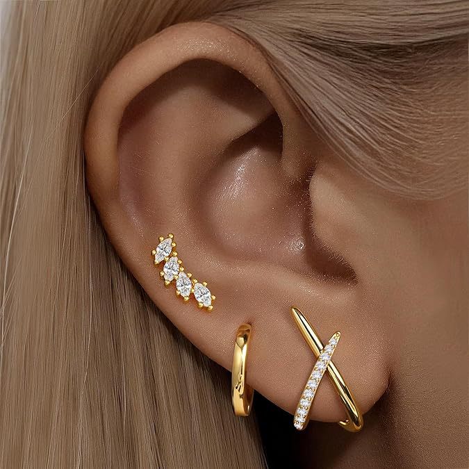 Cross X Paved Diamond Twist Stud Earrings, Minimal Intertwined Geometric Gold & Silver Elegant Daily Jewelry