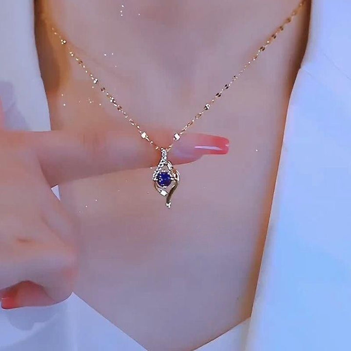 Luxury Streamlined Twisted Purple Diamond Necklace, Elegant Gold Paved Clavicle Chain for Women