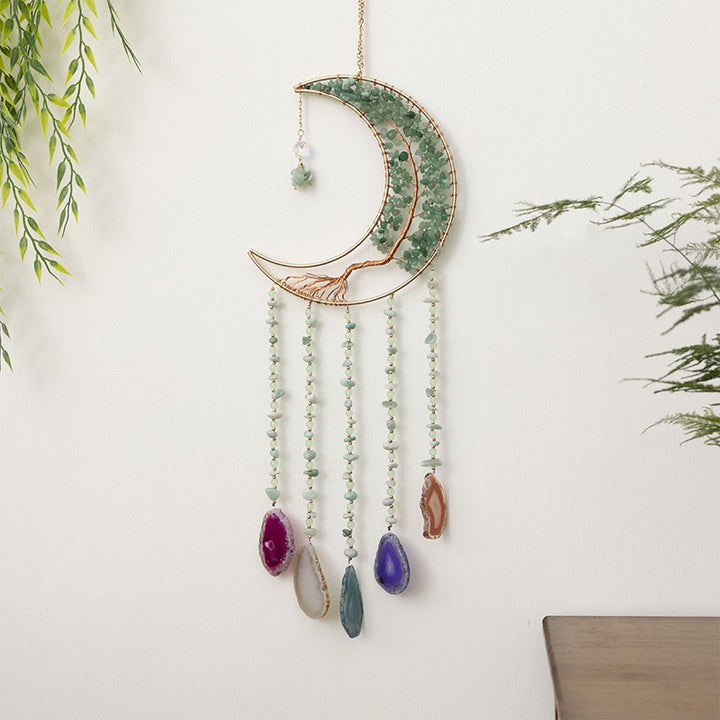 Natural Crystal Stones Moon Dreamcatcher Ornament (Spiritual Healing Style Series)
