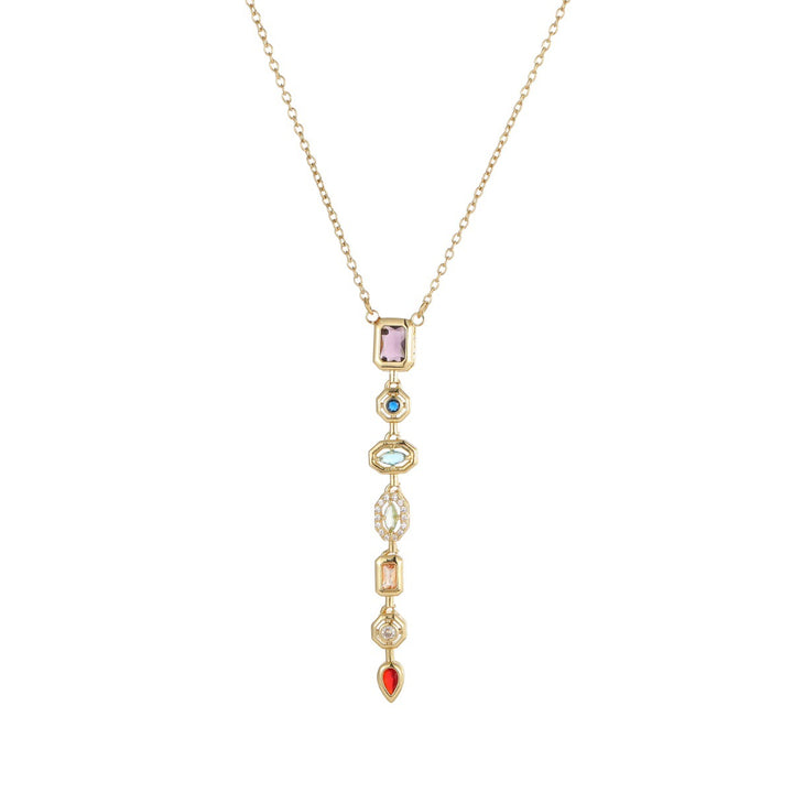 Multi-Color Diamond Drop Y-Shaped Adjustable Necklace (Delicate Pendant)